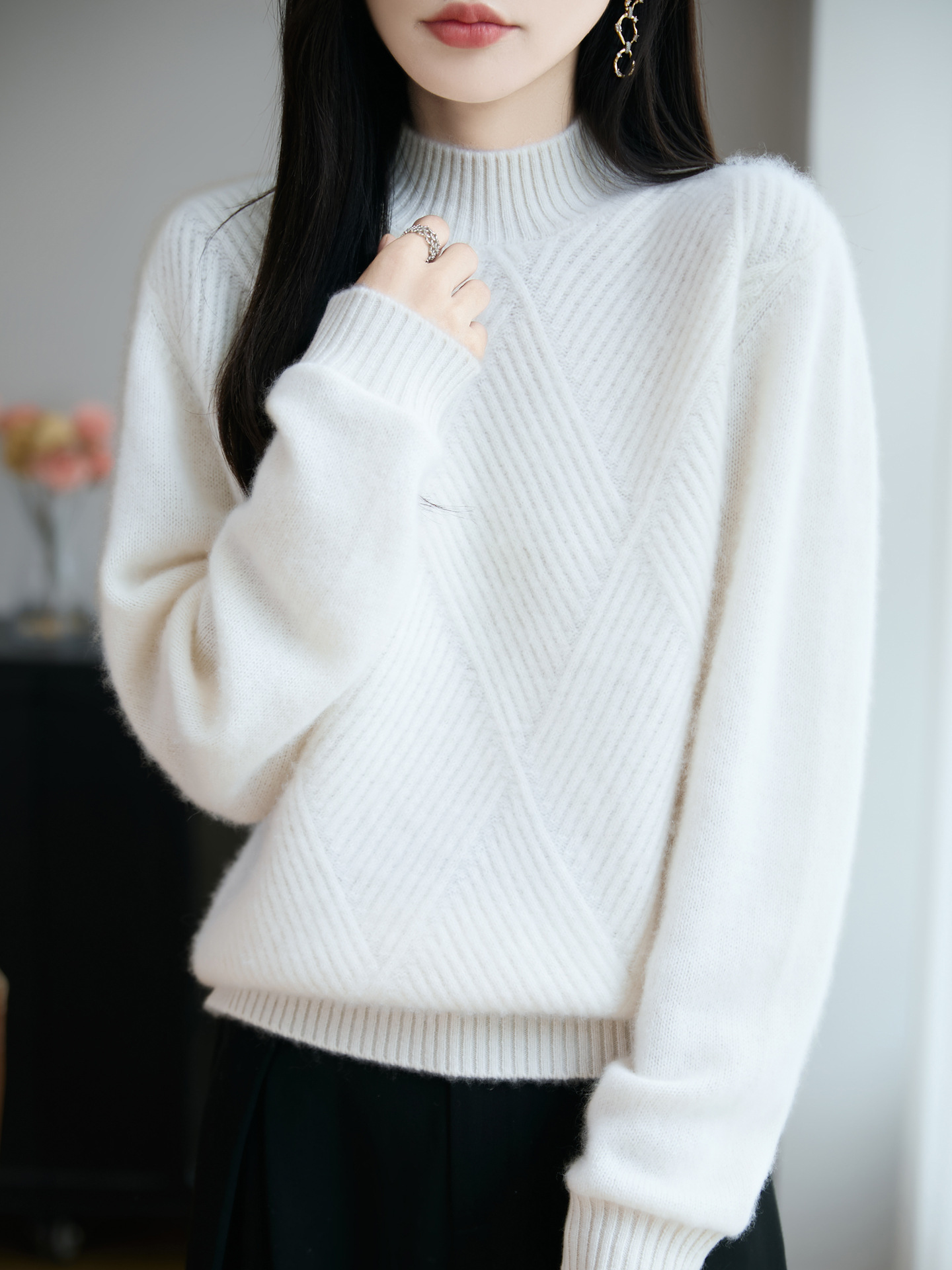 Half Turtleneck Slim Fit Wool Knit Pullover