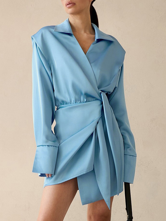 Gentle French style elegant waist slim irregular short dress