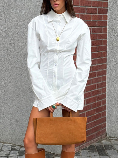 High-quality textured light luxury waist slim shirt skirt