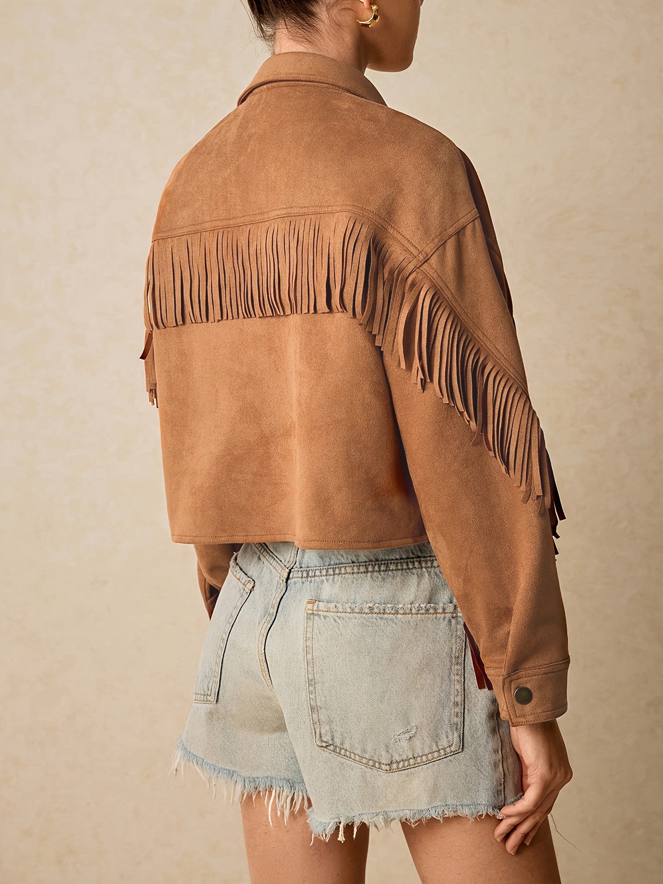 Fringe Detail Cropped Suede Jacket