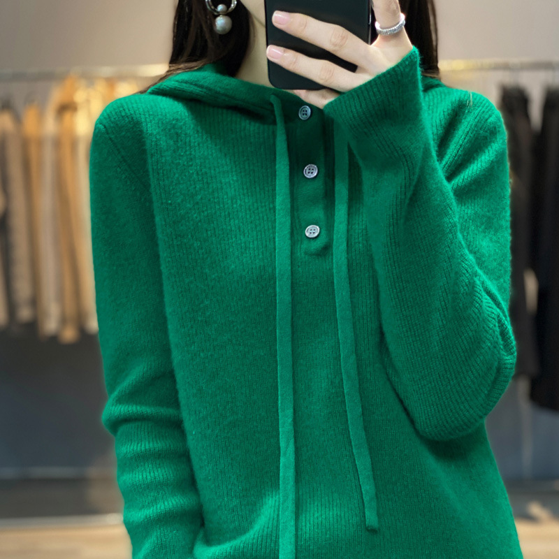 Hooded Knit Sweater Casual Loose Fit Top