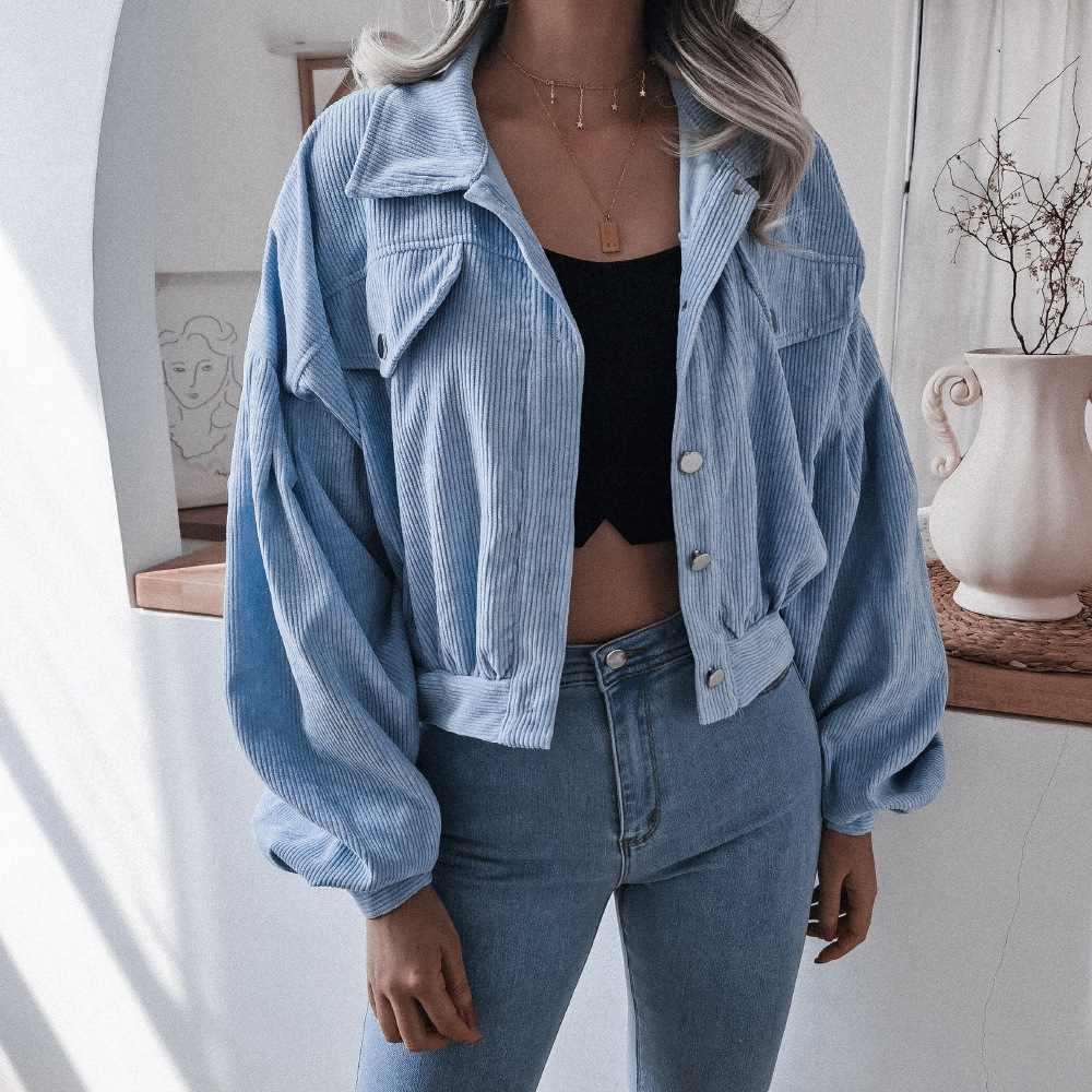 Oversized Blue Corduroy Cropped Jacket