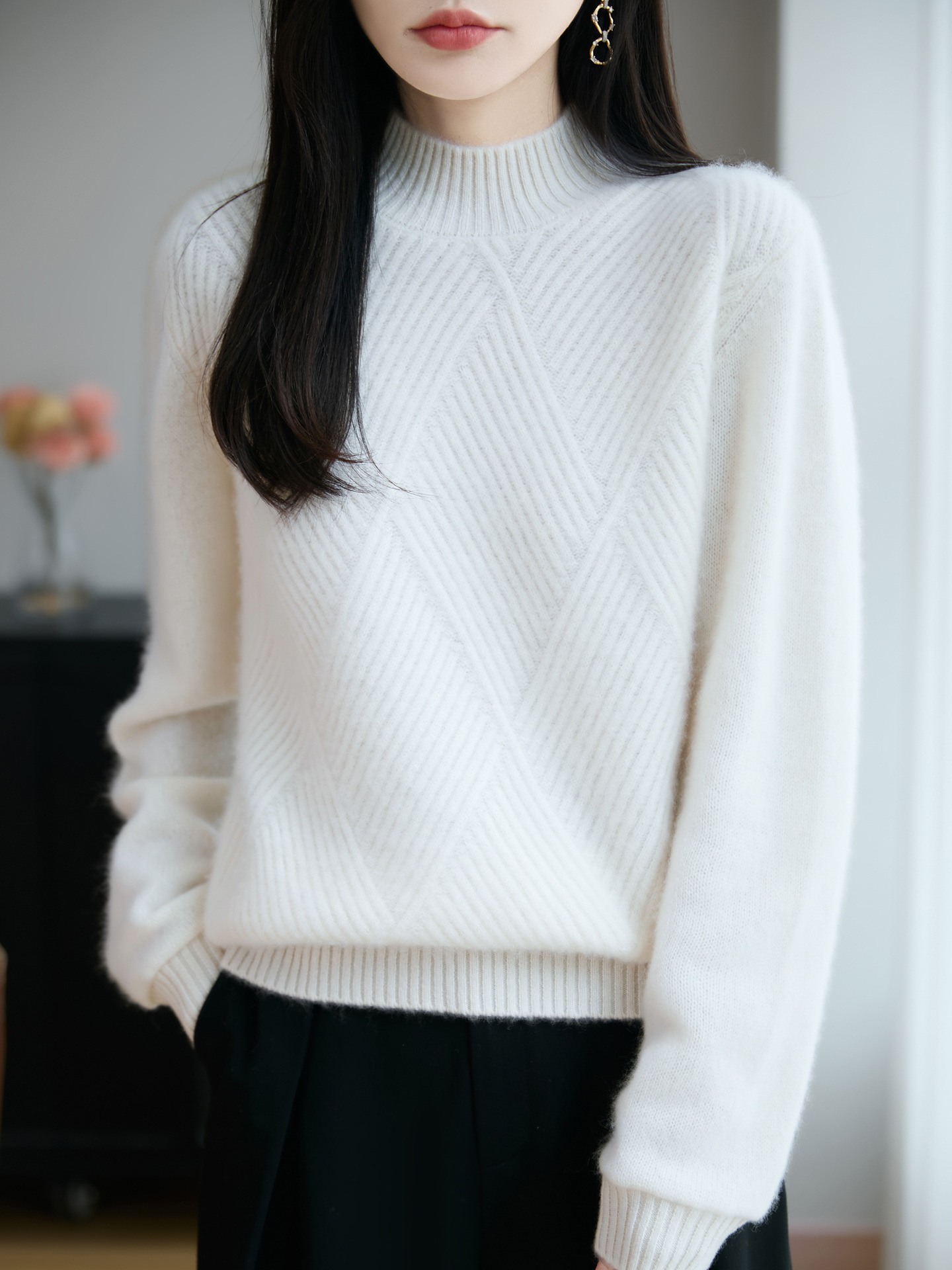 Half Turtleneck Slim Fit Wool Knit Pullover