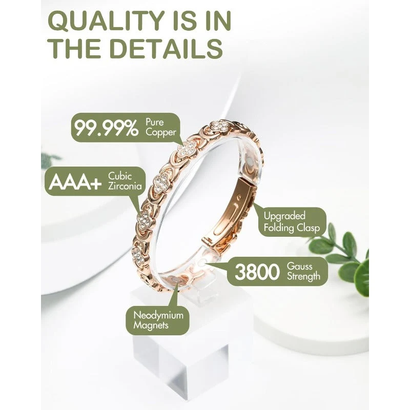 GlamClover Infinity Clover Copper Magnetic Bracelet with Adjuster