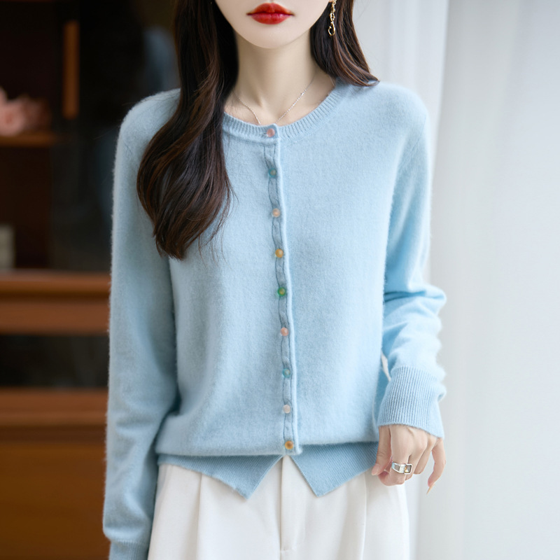 Wool Cardigan Crystal Button Knit Sweater