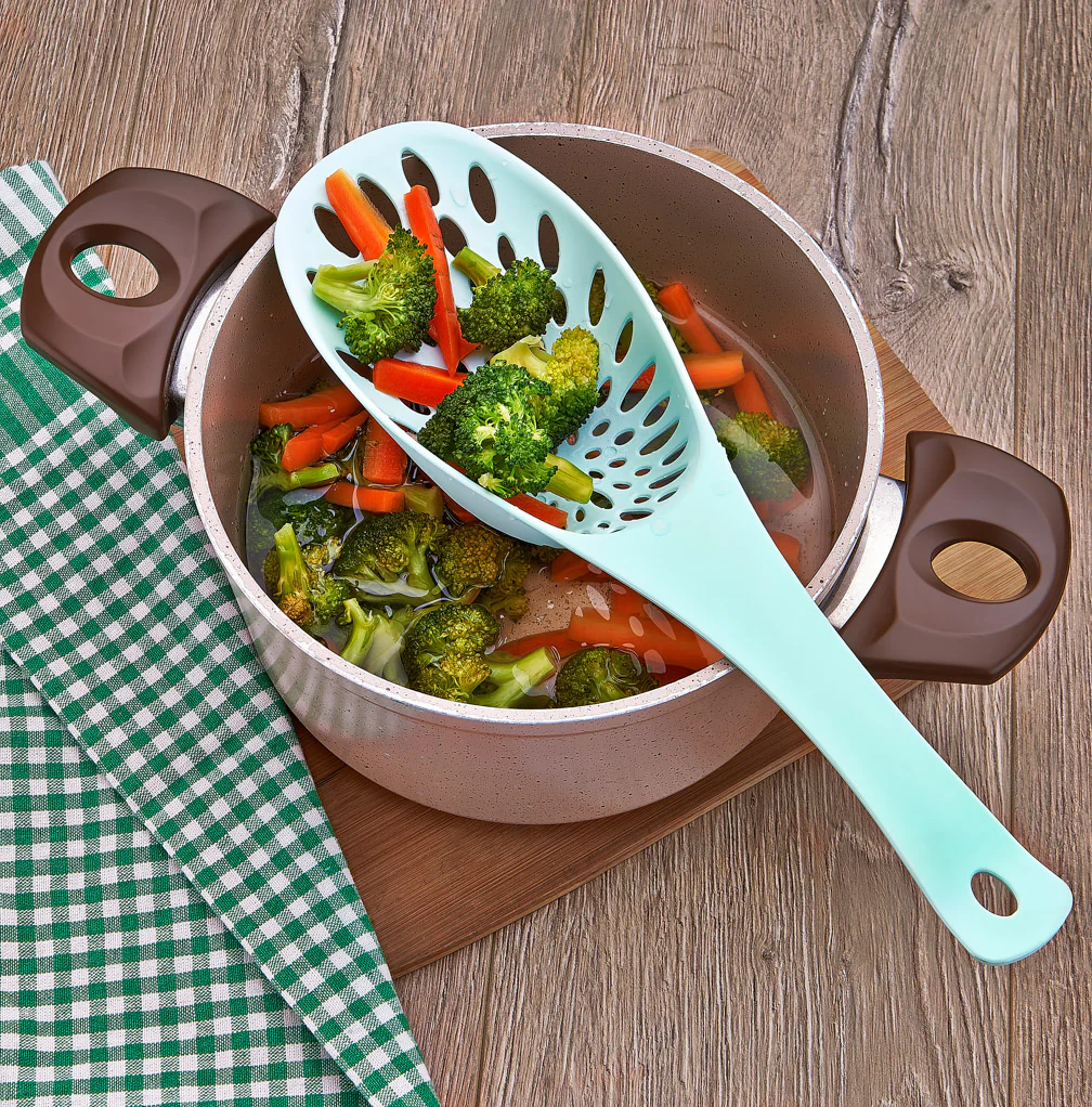 Set of 2 Slotted Spoon Non Stick Cooking Serving Kitchen Heat Resistant