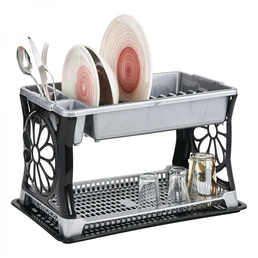 Double 2 Tier Dish Drainer Plates Rack Glass Cutlery Holder Kitchen Drip Tray