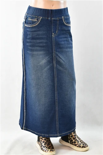 Dark Indigo Wash girls Long Maxi skirt