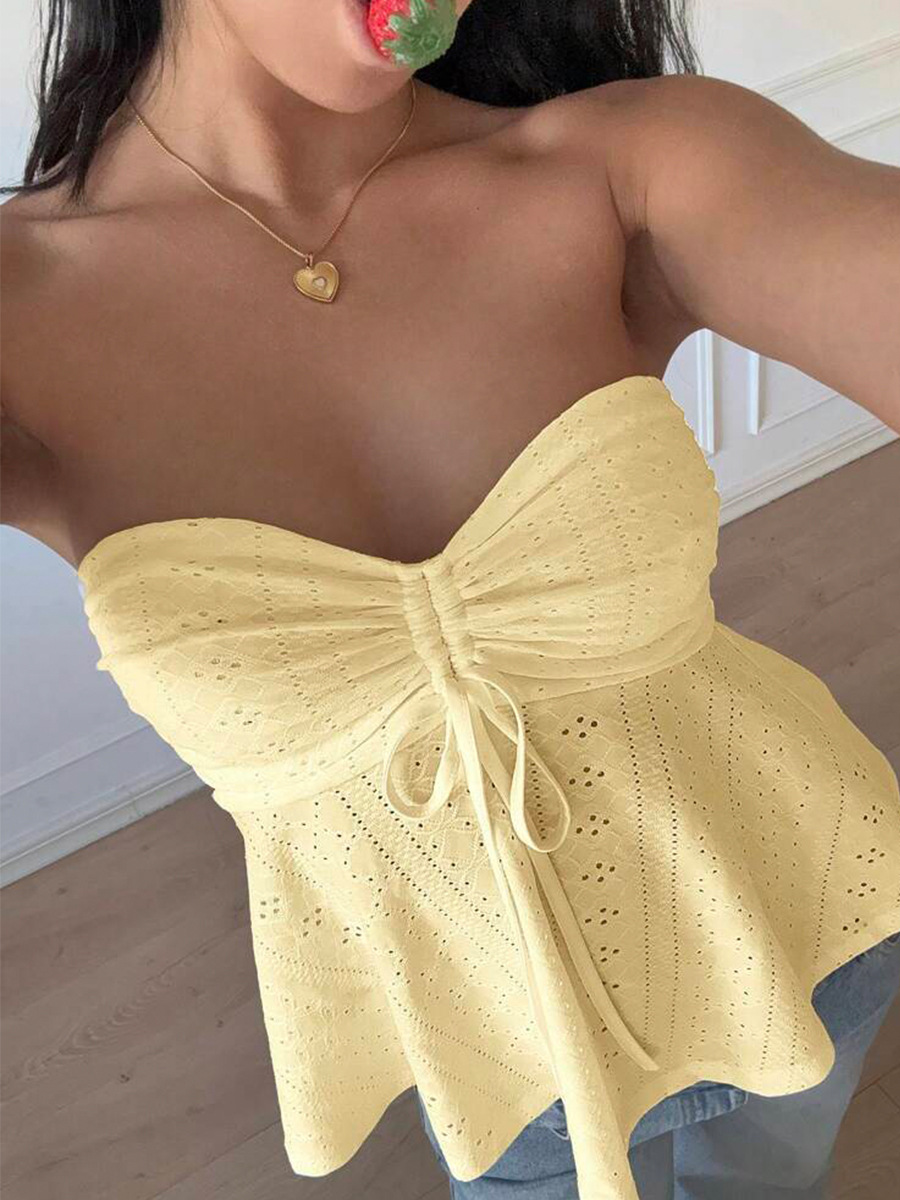 Summer vacation style European and American sleeveless jacquard top for women