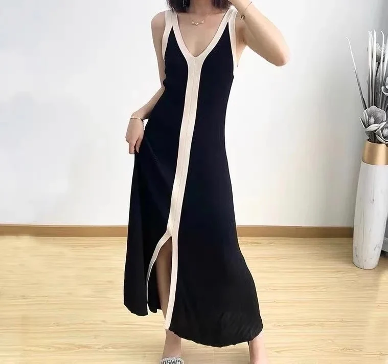 Timeless Black & White Monochrome Knitted Midi Dress