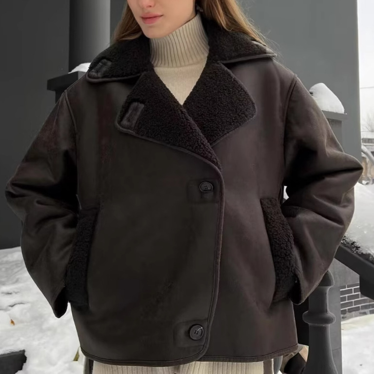 Oversized Shearling-Lined Wool Blend Coat