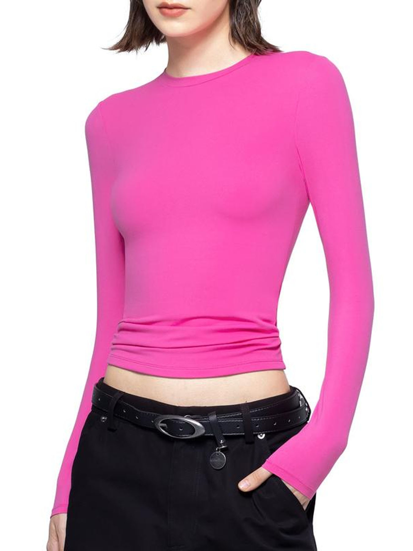 Pure desire style autumn and winter round neck long sleeve T-shirt basic style slim fit thin temperament