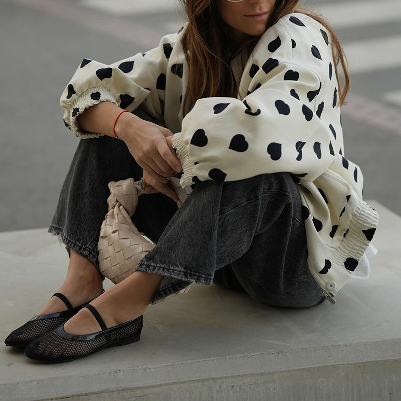 Heart Print Loose Fit Casual Jacket