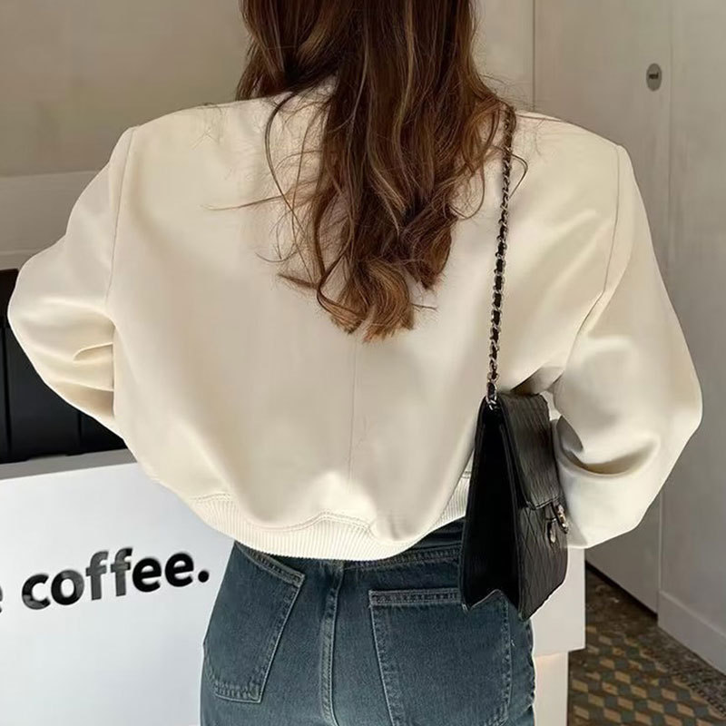 Cropped Faux Leather Bomber Jacket