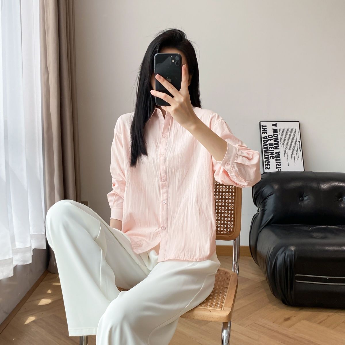 Unique and beautiful small cotton shirt for women, light French style, niche and fresh top