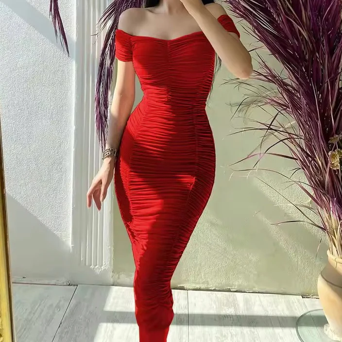 Off Shoulder Ruched Bodycon Midi Dress