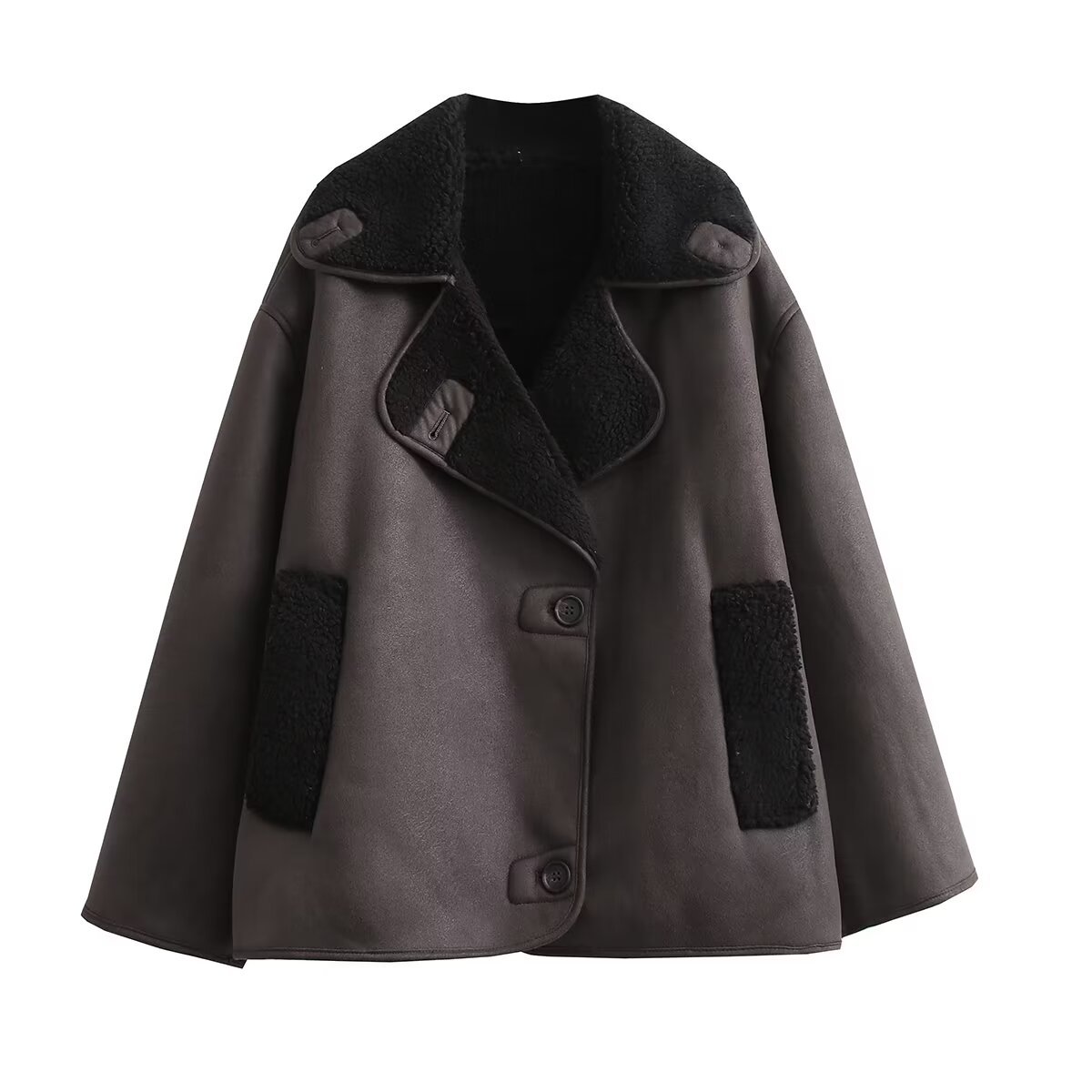 Oversized Shearling-Lined Wool Blend Coat