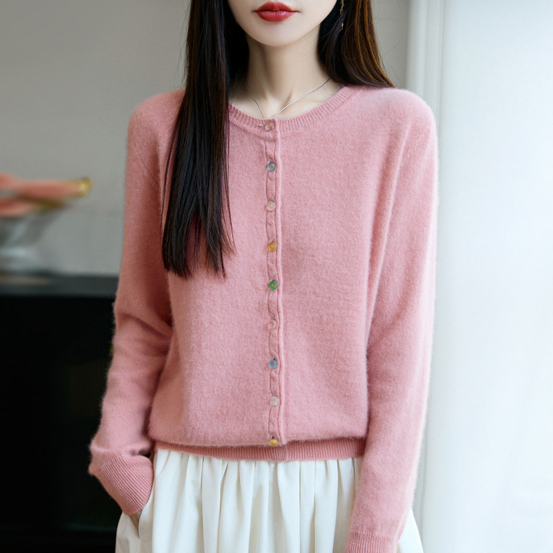 Wool Cardigan Crystal Button Knit Sweater