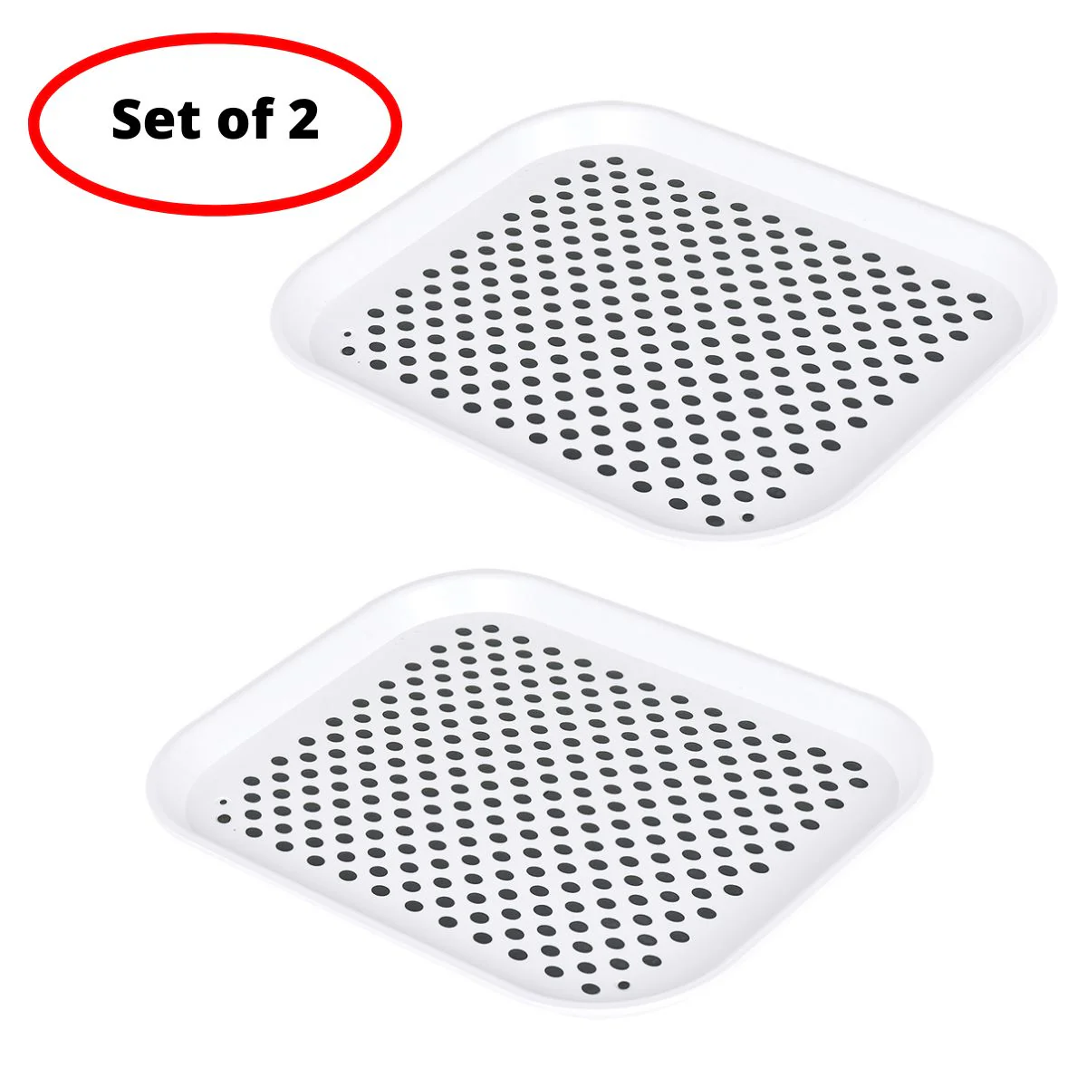 Set of 2 Anti Slip Serving Tray Non Slip Rubber Grip Surface and Bottom