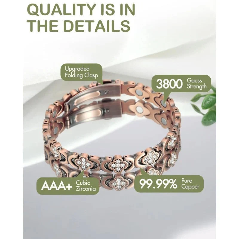 GlamClover Infinity Clover Copper Magnetic Bracelet with Adjuster