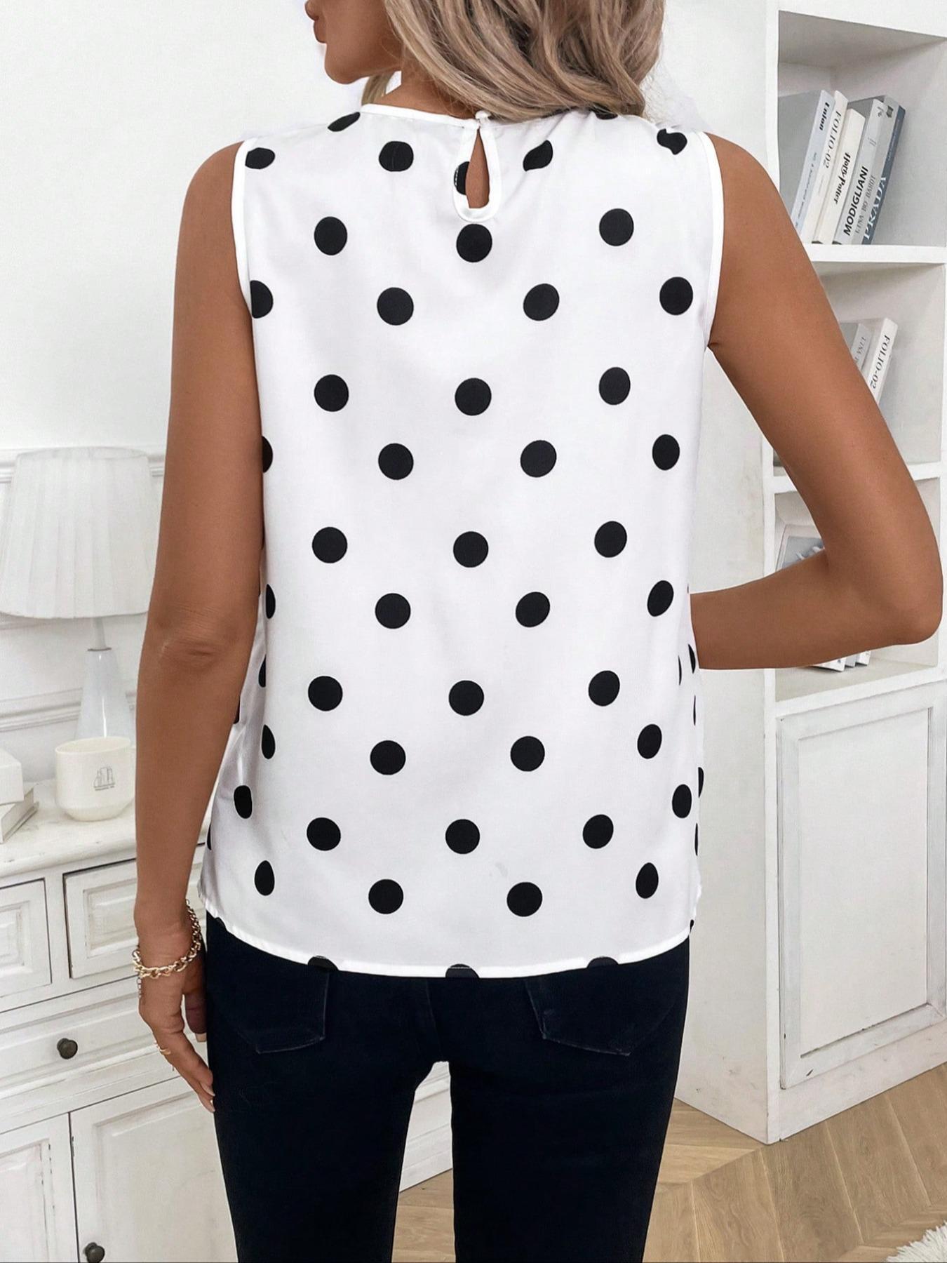 Polka Dot Printed Vest Fashion Casual Sleeveless Shirt Top