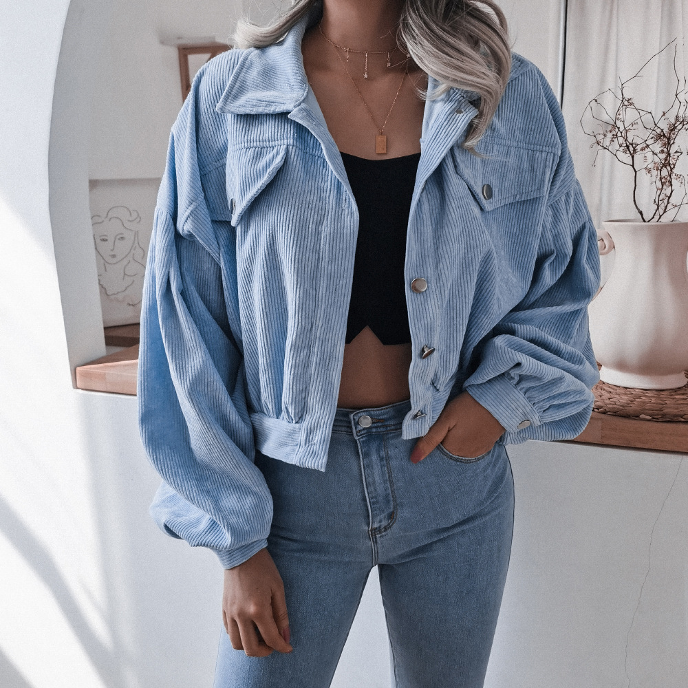 Oversized Blue Corduroy Cropped Jacket