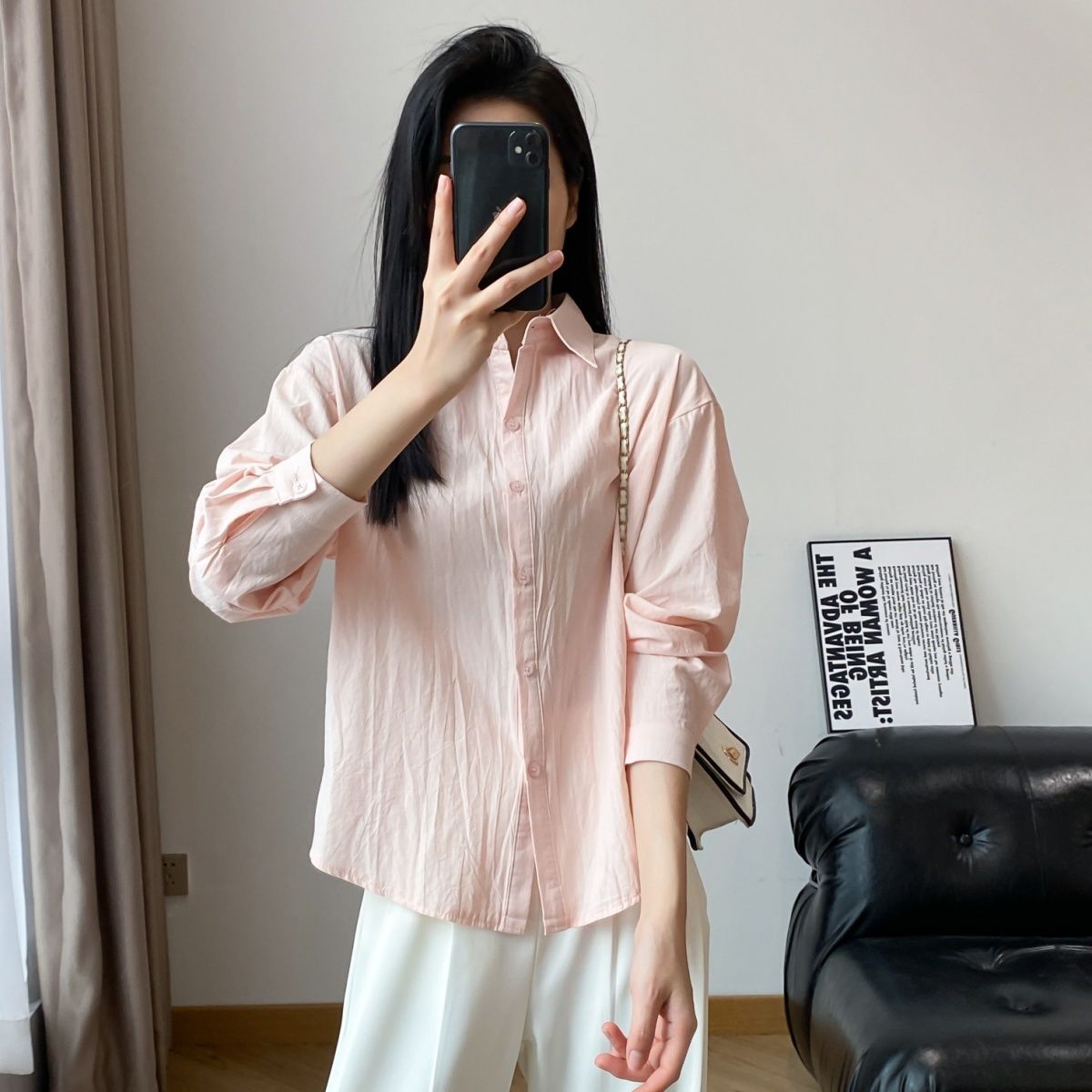 Unique and beautiful small cotton shirt for women, light French style, niche and fresh top