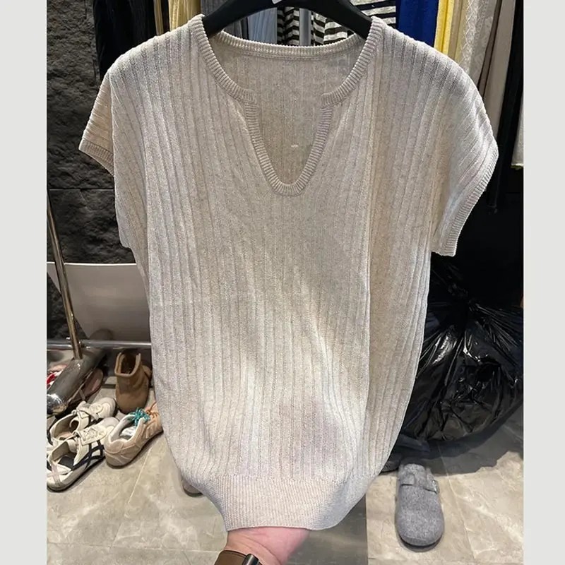 New summer lazy style fashion solid color breathable slim tops