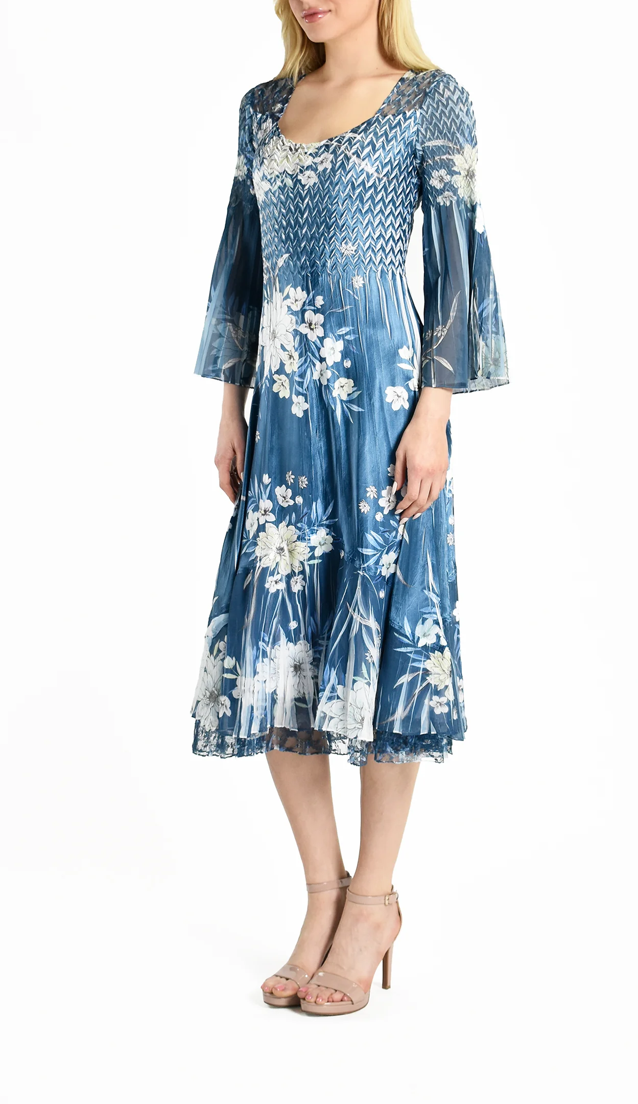 Blue Floral - Print Midi Dress