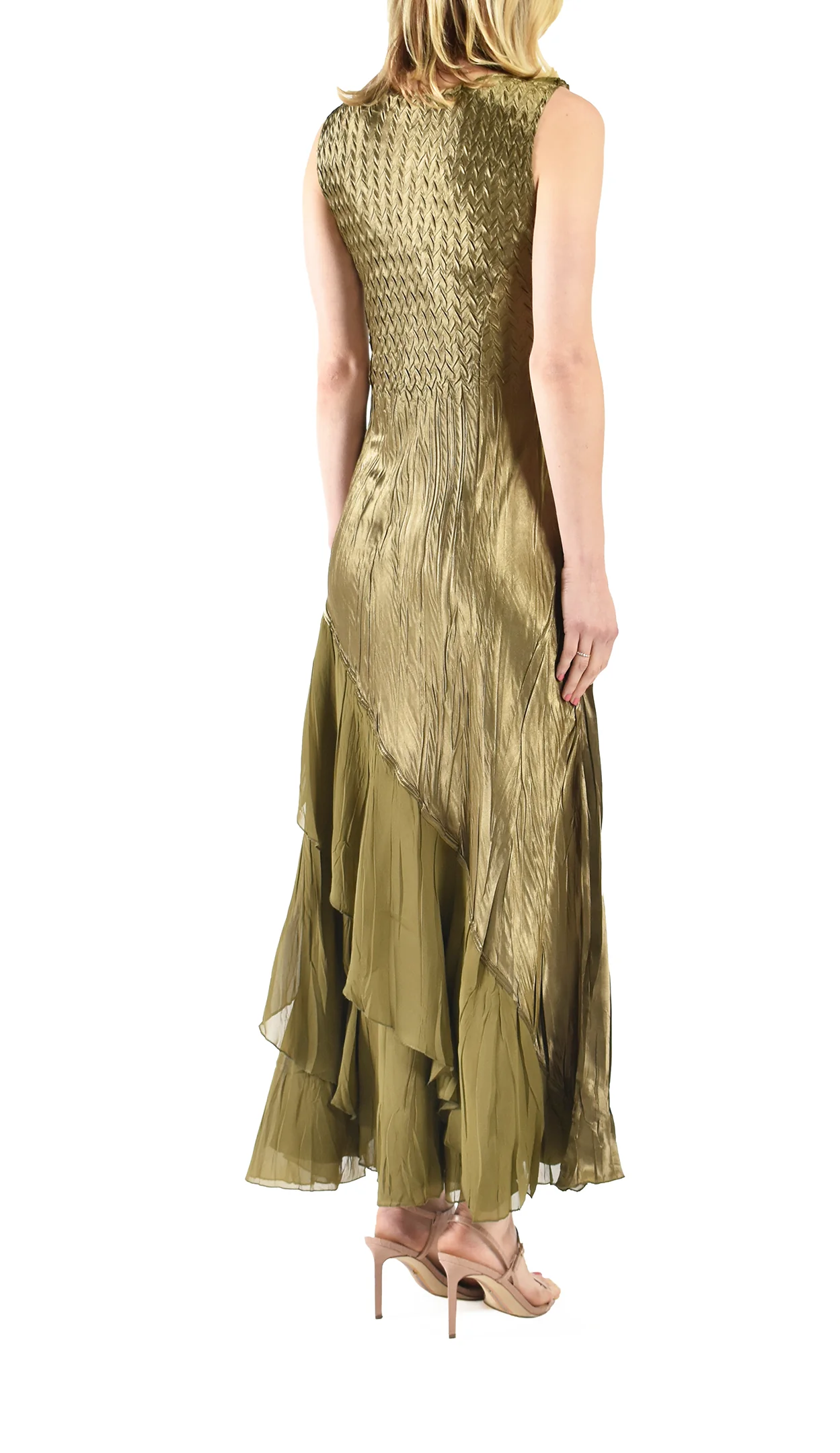 Olive Green Sleeveless Ruffled Maxi Dress