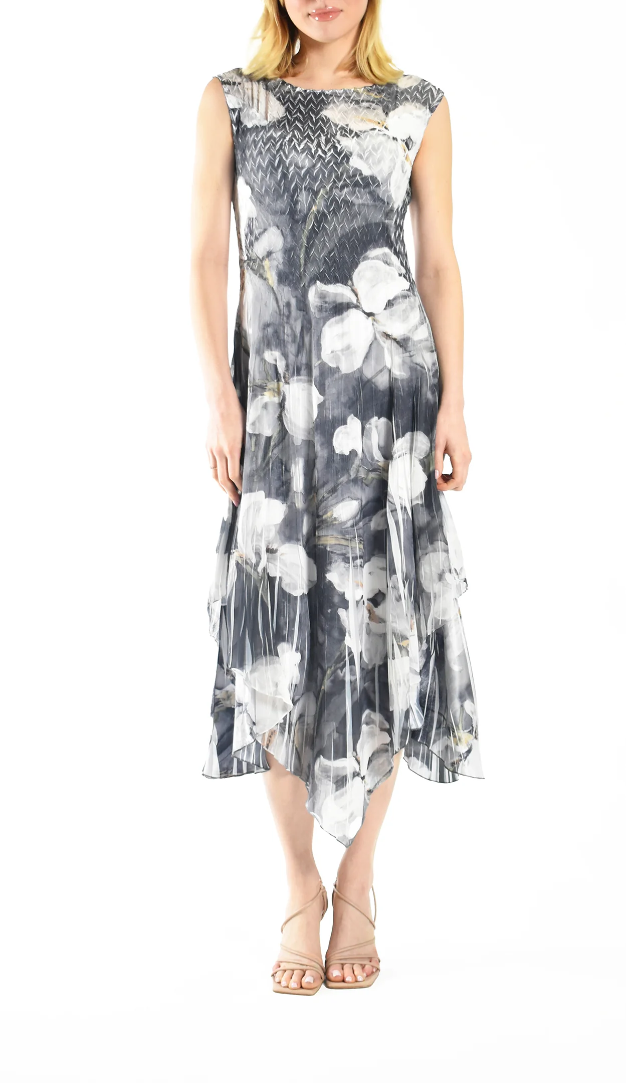 Sleeveless Asymmetric Floral - Print Dress