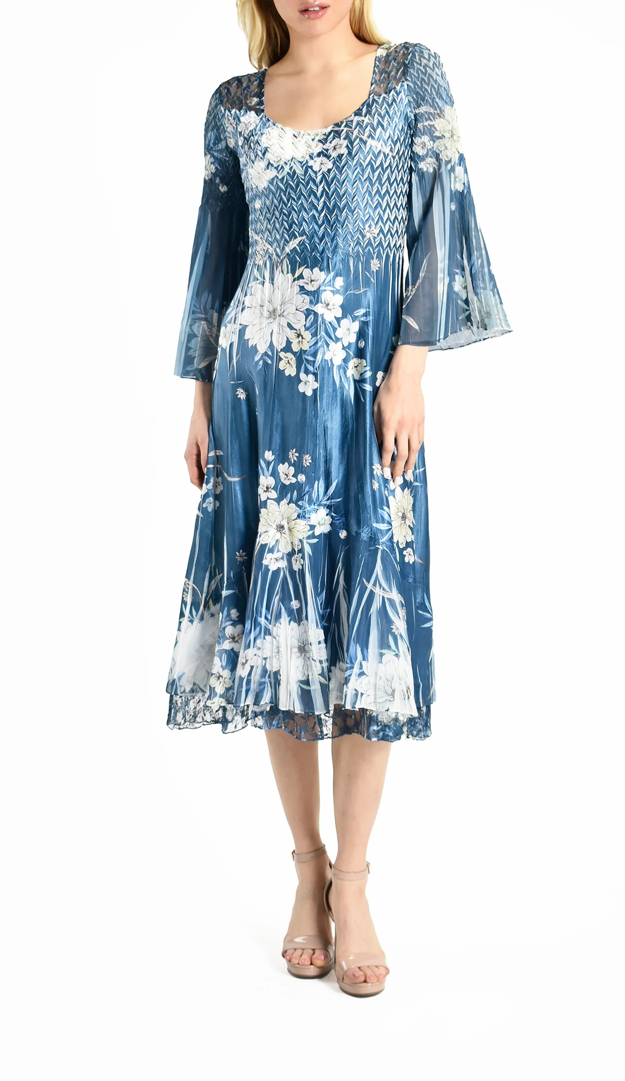 Blue Floral - Print Midi Dress