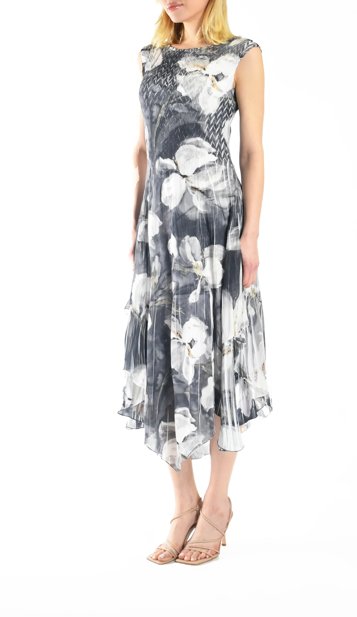 Sleeveless Asymmetric Floral - Print Dress