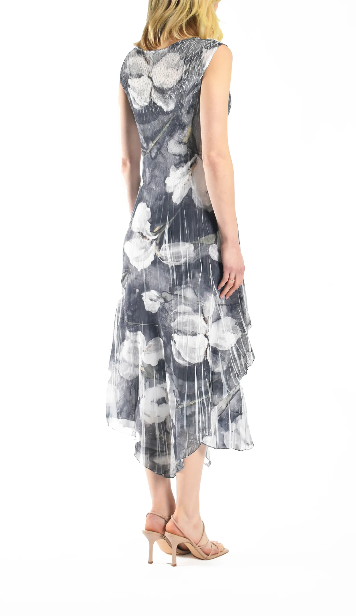 Sleeveless Asymmetric Floral - Print Dress