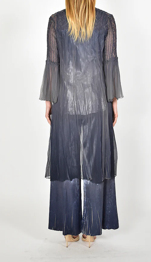 Ombre Lace Duster, Metallic Top & Wide - Leg Pant Set