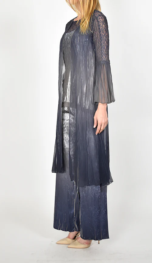 Ombre Lace Duster, Metallic Top & Wide - Leg Pant Set