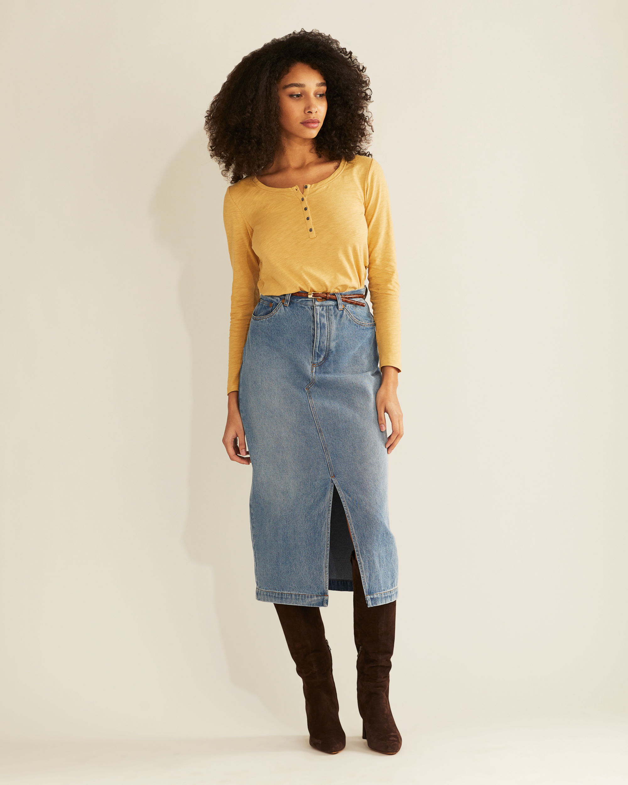 WOMEN'S LONG-SLEEVE COTTON SLUB HENLEY TEE