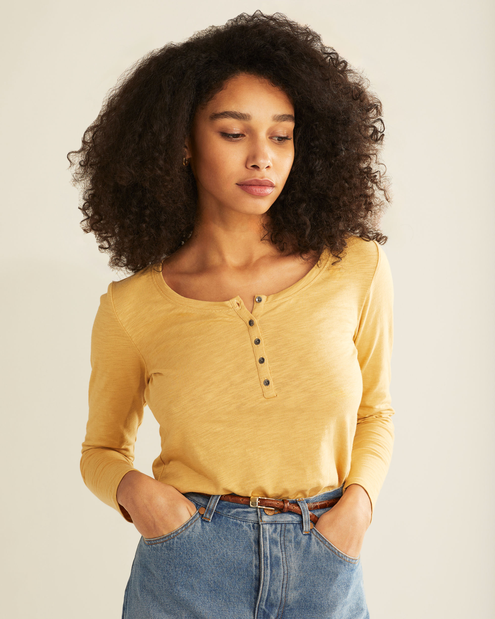 WOMEN'S LONG-SLEEVE COTTON SLUB HENLEY TEE
