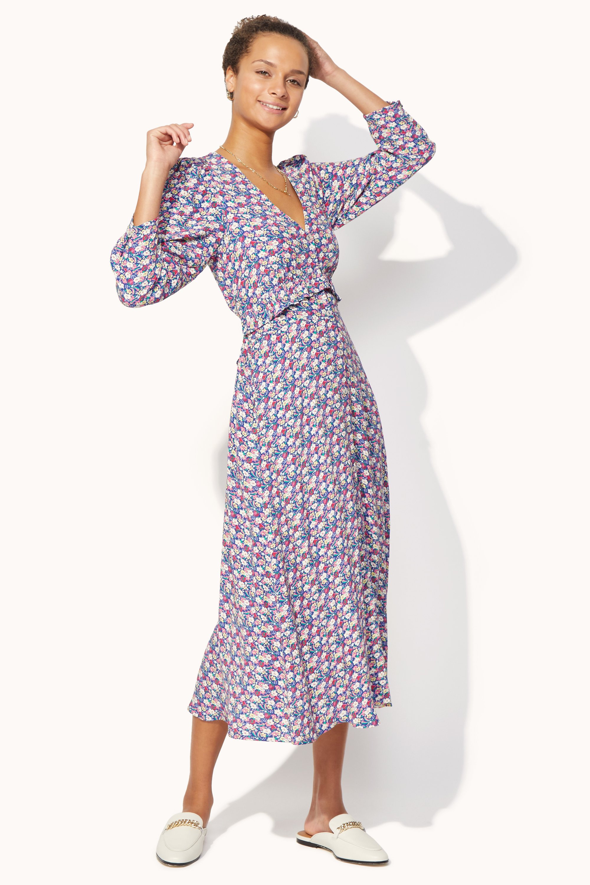 Self Care Ditsy Ruffle Tea Dress