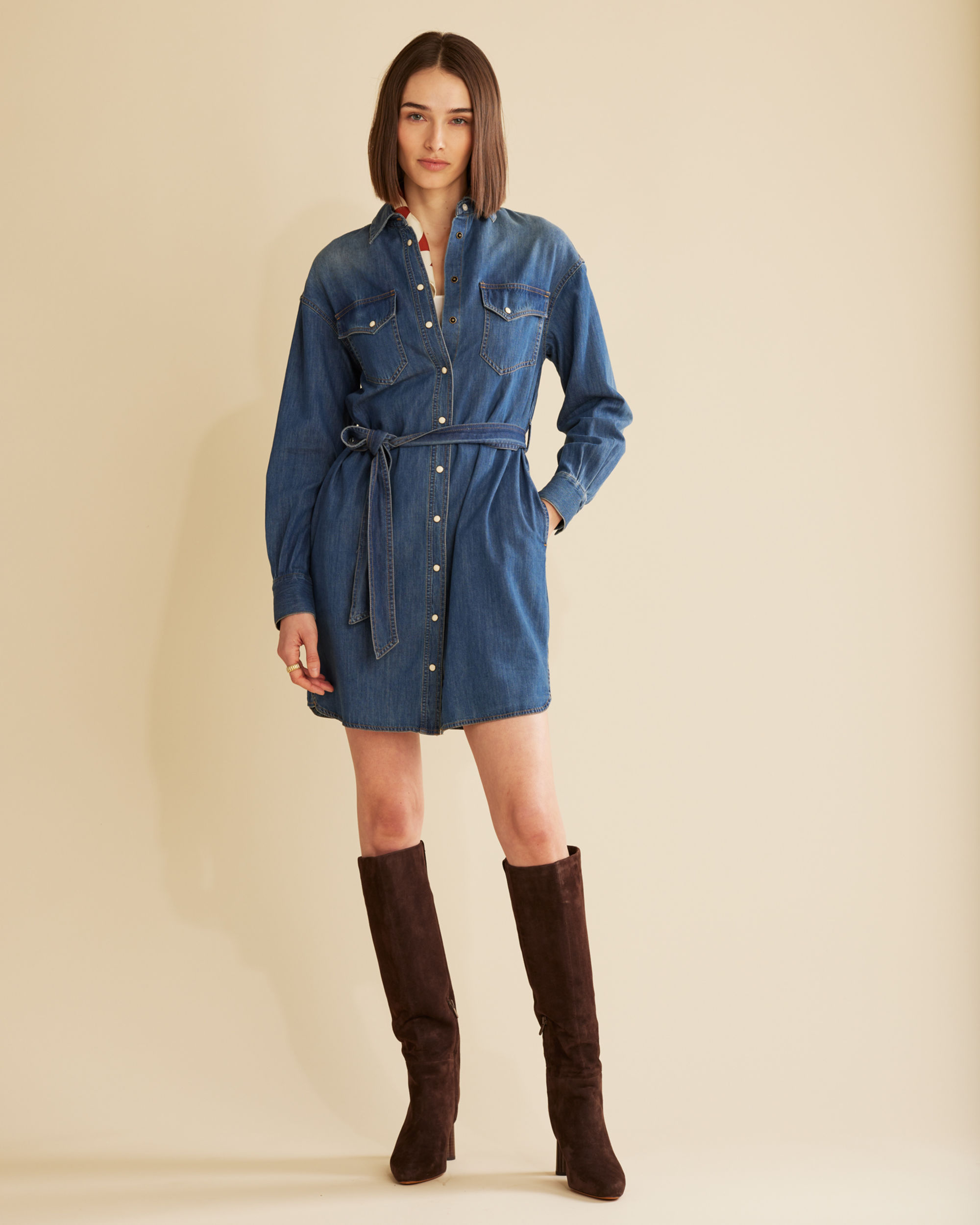 WOMEN'S CHAMBRAY SHIRT DRESS