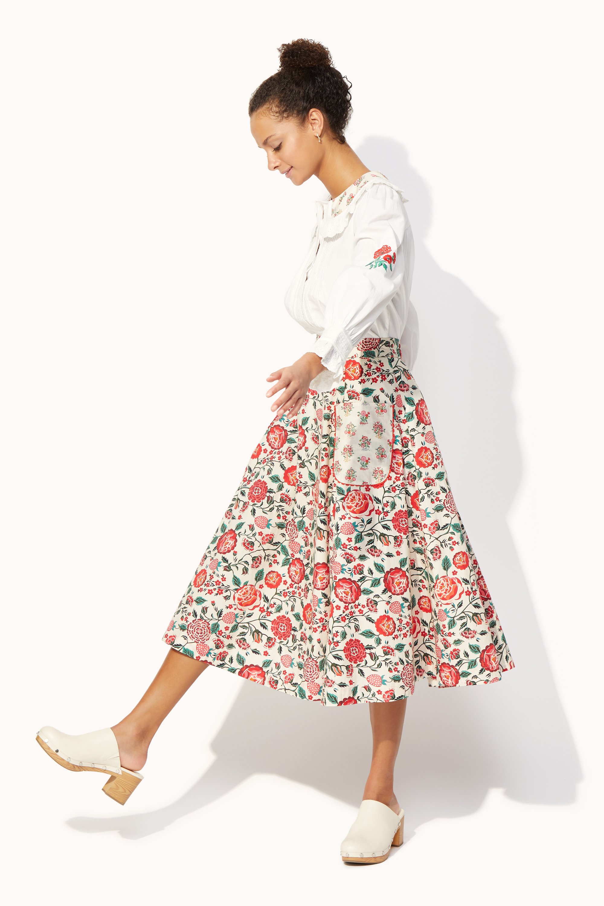Strawberry Garden Pocket Detail Midi Skirt