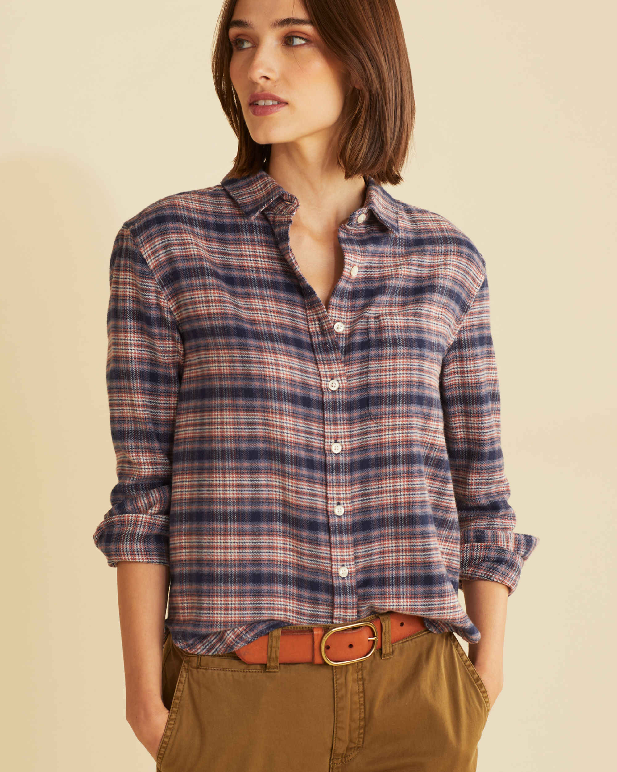 WOMEN'S BOYFRIEND DOUBLE-BRUSHED FLANNEL SHIRT