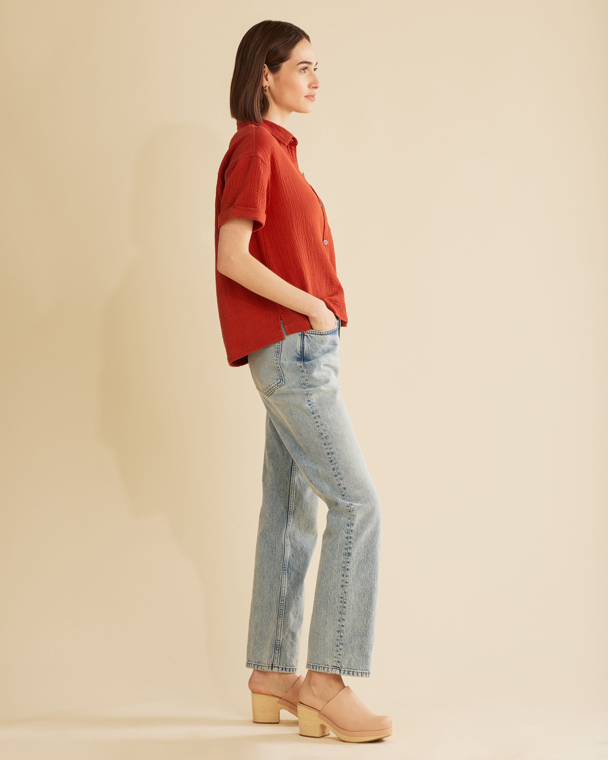 WOMEN'S BUTTON-UP COTTON GAUZE SHIRT