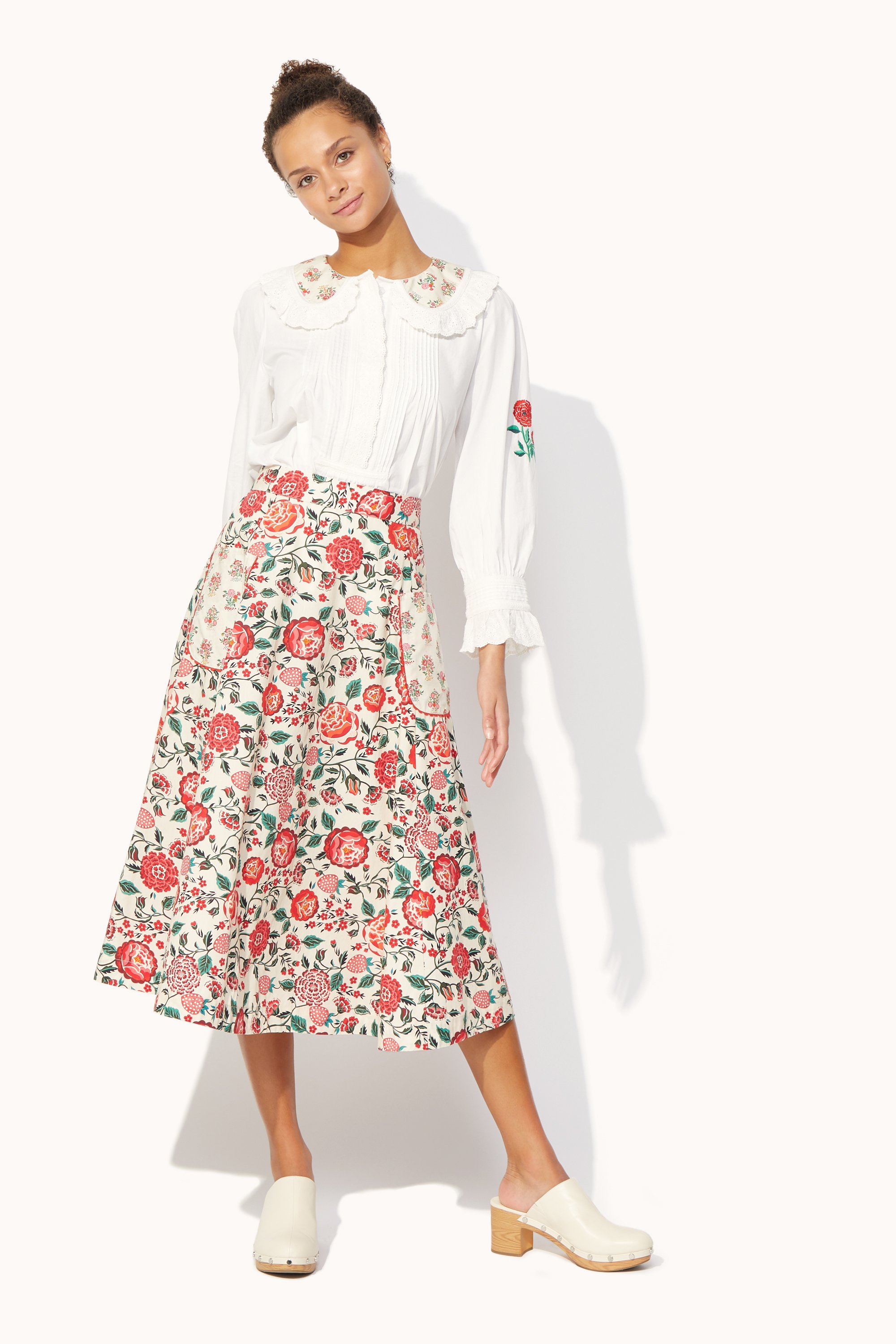 Strawberry Garden Pocket Detail Midi Skirt