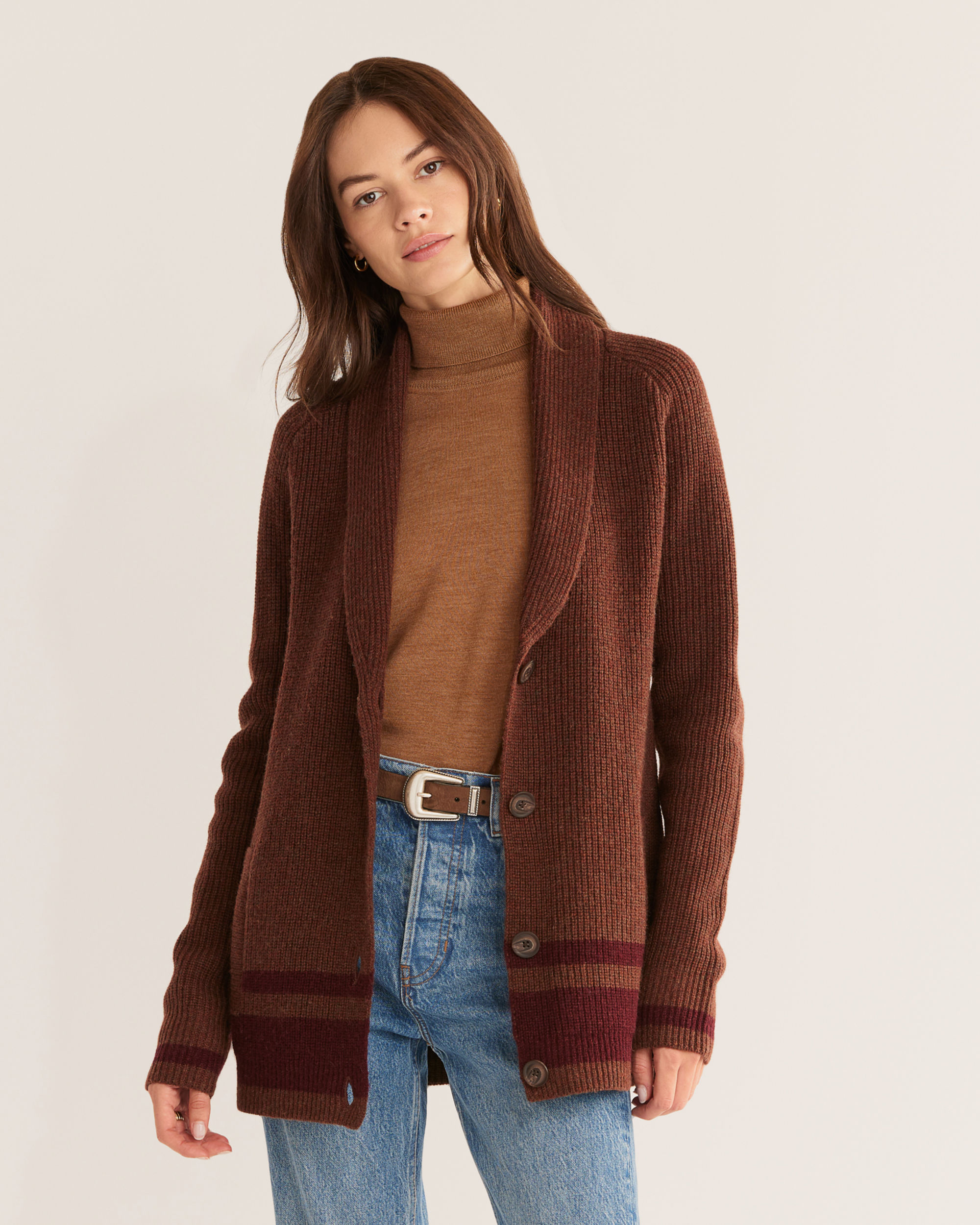 WOMEN'S STRIPED SHETLAND COLLECTION CARDIGAN