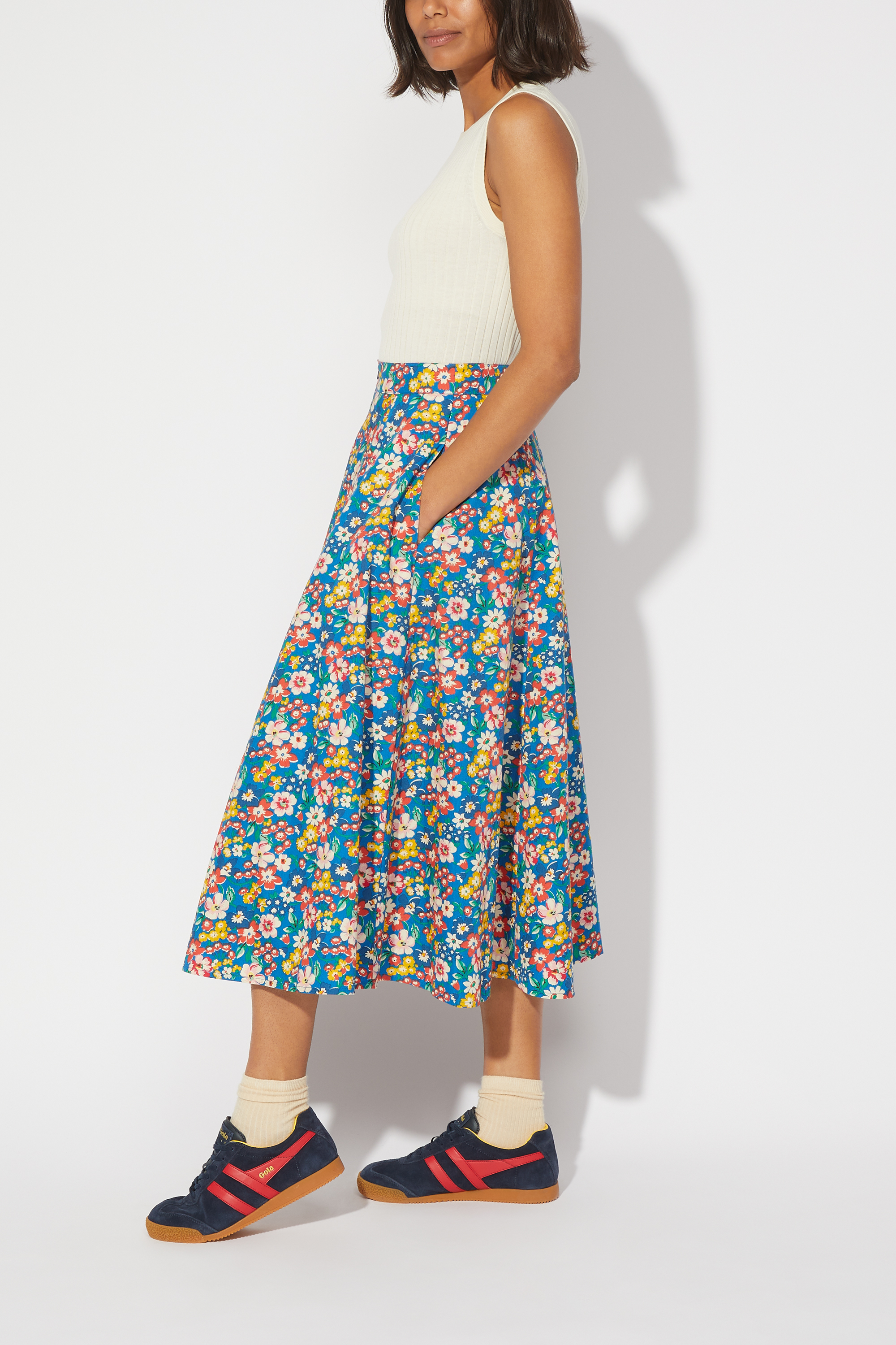 Portland Flowers Button-through Midi Skirt