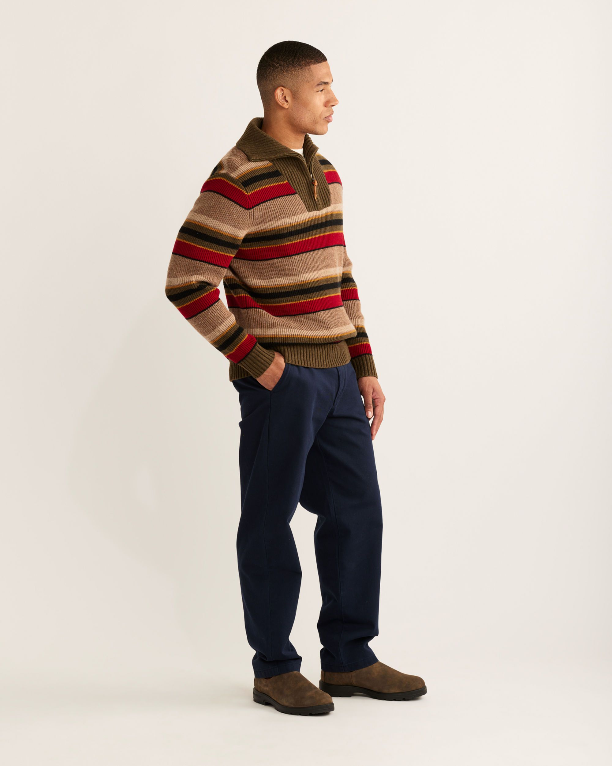 MEN'S CAMP STRIPE MERINO HALF-ZIP SWEATER