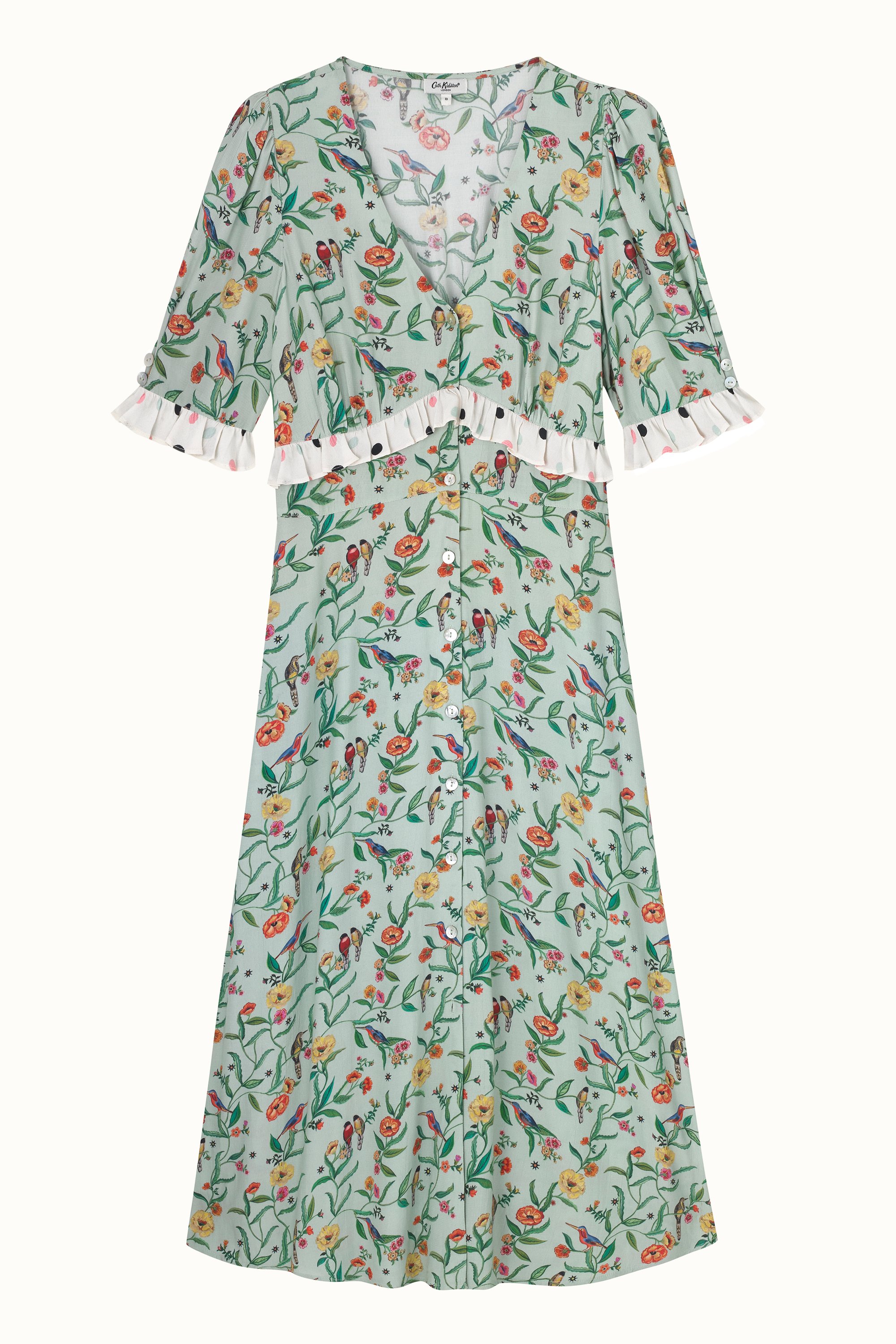 Summer Birds Short Sleeve Ruffle Tea Dress