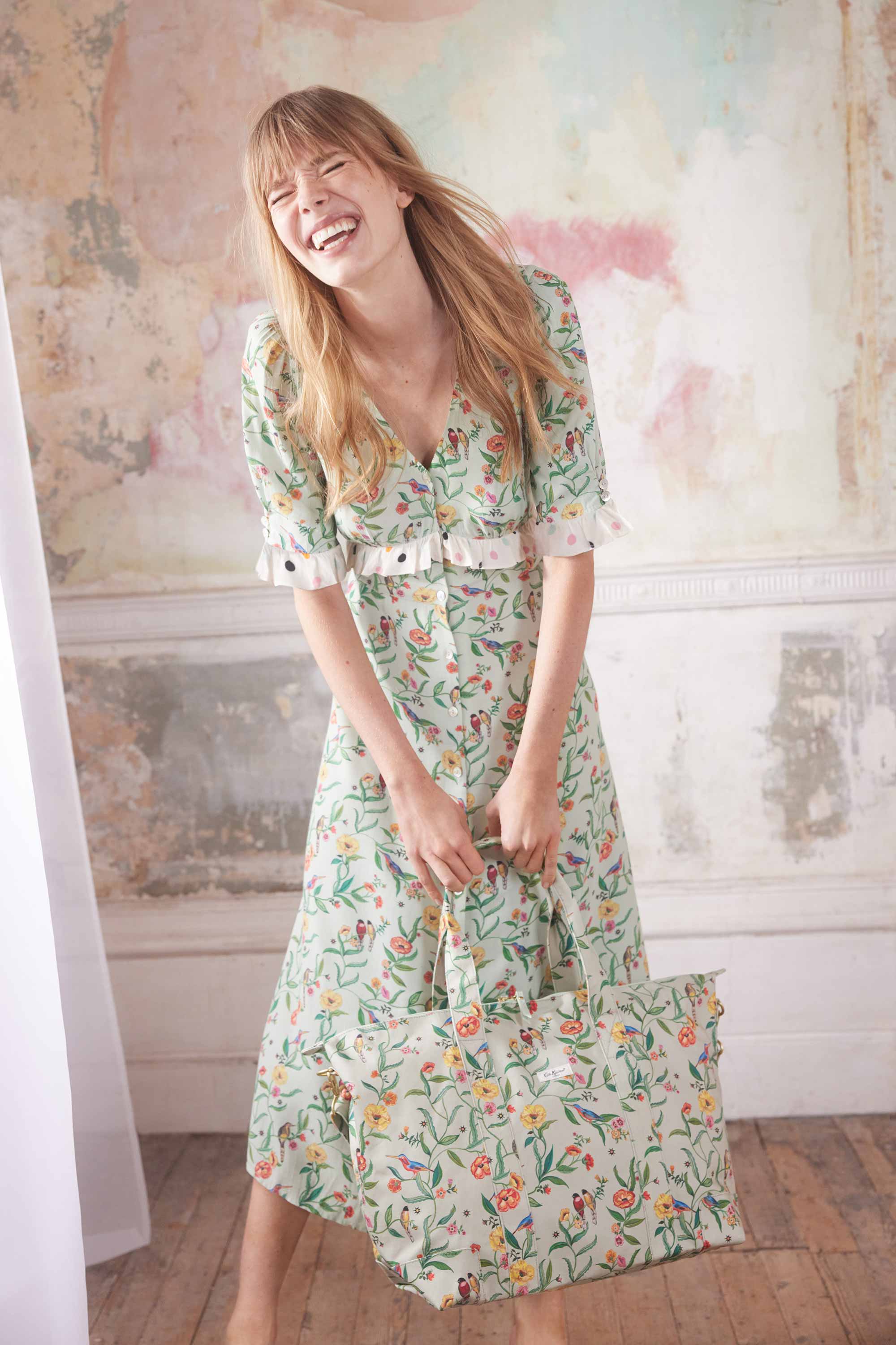 Summer Birds Short Sleeve Ruffle Tea Dress
