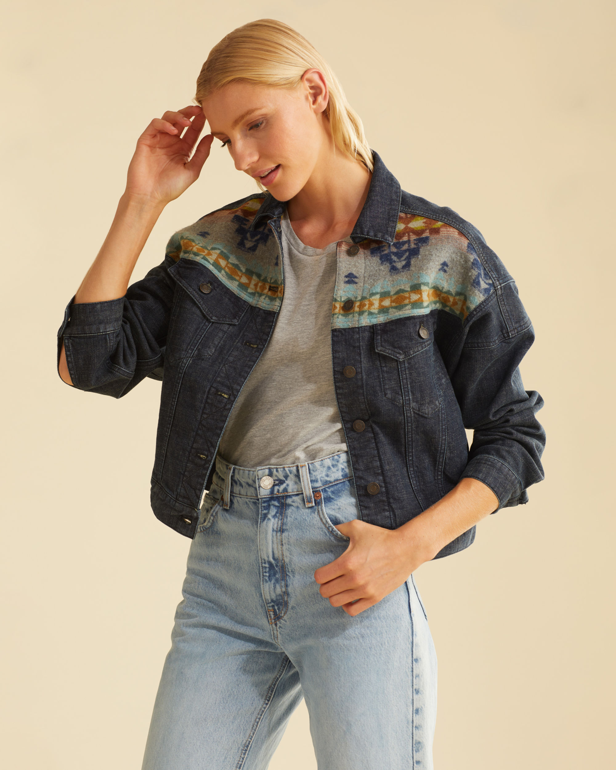 WOMEN'S DENIM/WOOL TRUCKER JACKET